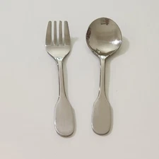 UNUSED 2 Pc Fork Spoon Stainless Steel Flatware Baby Toddler Child Vintage - S