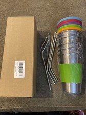 5 Pack Stainless Steel 12oz Kids Cups with Straws and Lids, Drinking Cup CM 