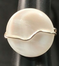 Wire Wrapped Ring White Bead Size 9.5 Handmade Non Tarnish