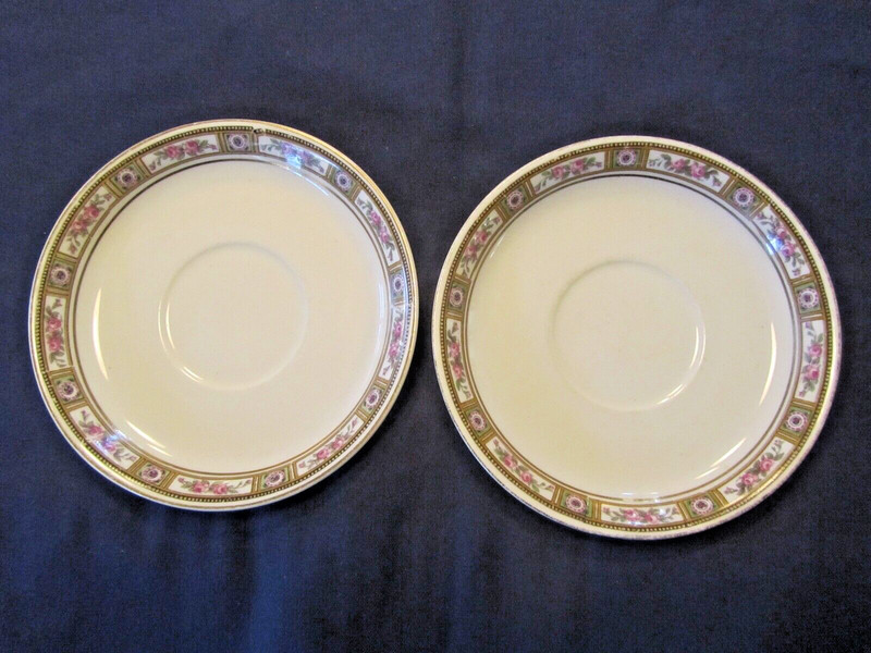 1920's JOHNSON BROS. GOLD RIM FLORAL EDGE PATTERN SET OF 2 SAUCERS - ENGLAND