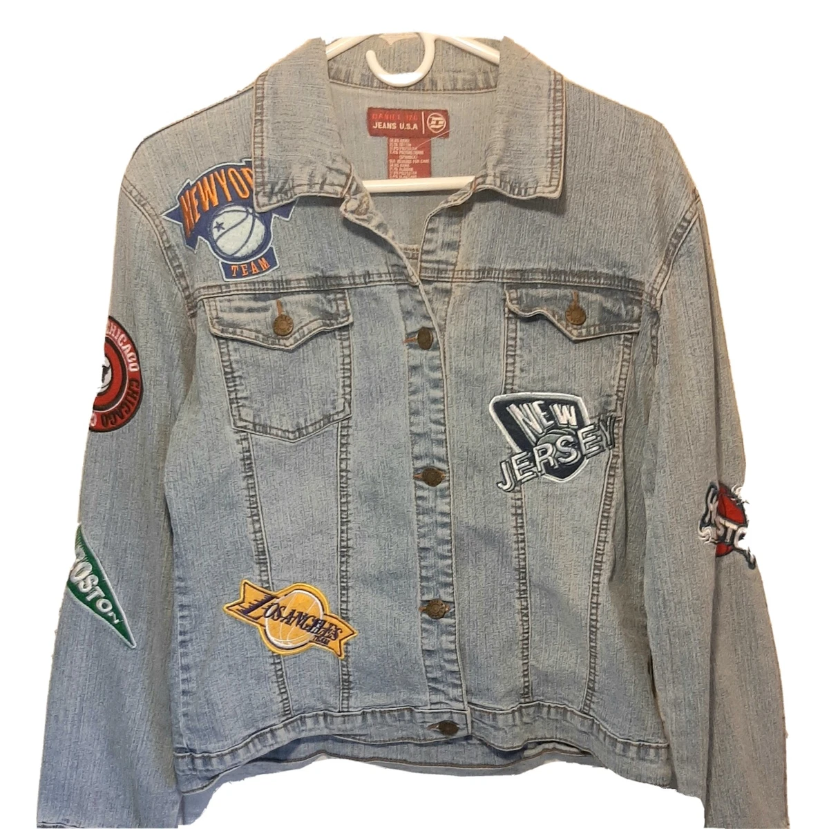 Daniel Jeans USA Denim Jacket Womens M Light Blue NBA Basketball Patches Street
