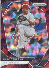 2020 Panini Prizm Baseball Julio Teheran Burgundy Cracked Ice 10/25 