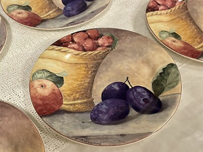 Lot of 8 LE VOYAGER Gien France Plates Fruit Plum (6) 6.5” & (2) 8