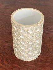 ivory/beige weathered look basket weave pattern toothbrush holder bath tumbler