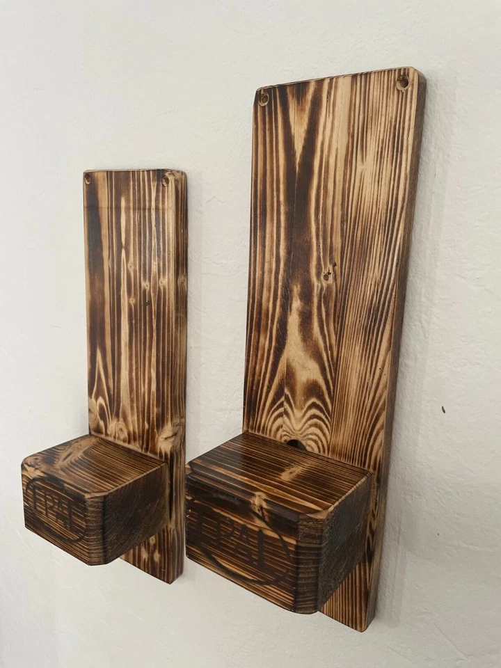 2 Wandkerzenhalter aus recycelter Euro-Palette Geflammt Rustikal Kerzenständer - Bild 4 von 4