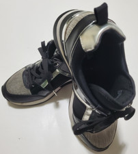 Michael Kors Georgie Chain-Mesh Leather Sneakers Black Metal Size 7M