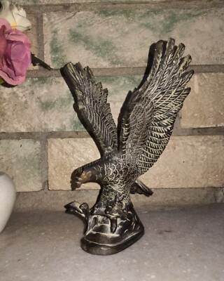Brass Hunt Eagle Statue 6'' Inches Falcon Bird Spreading Wings Table Decor GTX