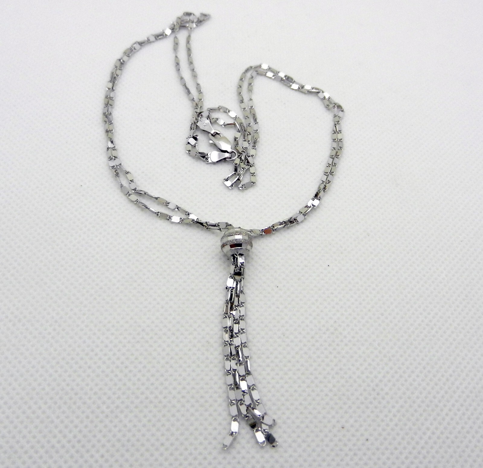 Solid 14k White Gold Two String Fancy Chain Neckl… - image 5