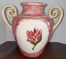 Two Handled Vase Fruit/flower Art Deco 8” Signed 2007 Multicolored