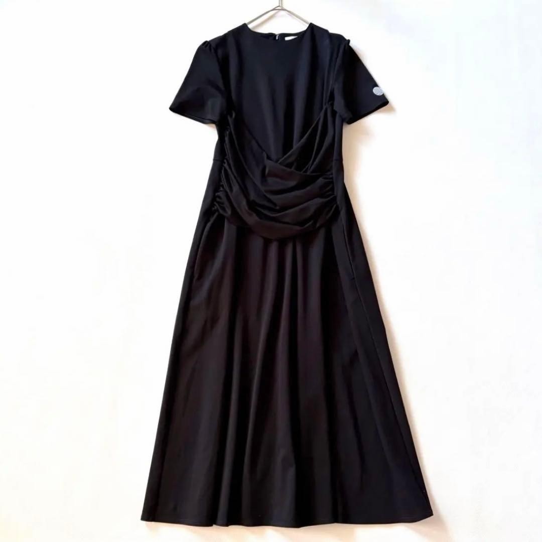 BORDERS at BALCONY M Black Cotton Front Cross Long Dress