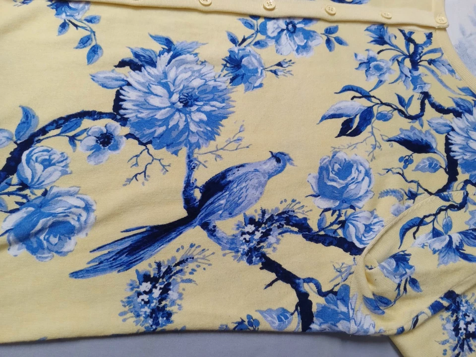 Talbots Womens Sz 2x Yellow Blue Floral  Cardigan Sweater Top 3/4 Sleeve - Image 4 of 4