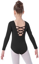 Girls Long Sleeve Ballet Leotards Crisscross Straps Back Dance Tops
