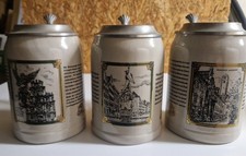 3 x Hasenbr&auml;u Sammlerkr&uuml;ge 0,5 Liter mit Zinndeckel Steingut