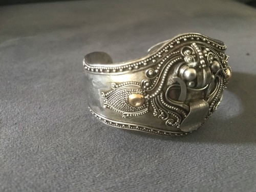 Rare Vintage Art Nouveau Victorian 925 Sterling Silver Victorian Cuff Bracelet - Picture 2 of 12