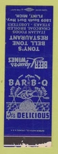 Matchbook Cover - Tony's Bell Tone Restaurant Flint MI WORN SAMPLE