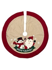 Santa Claus Snowman Christmas Tree Skirt 47 L x 47 W Snowflakes