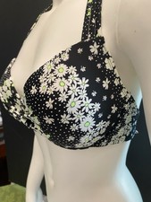 NWOT XL CALIFORNIA WAVES Black Foral Bikini Top Halter Twisted Push Up Tie Back