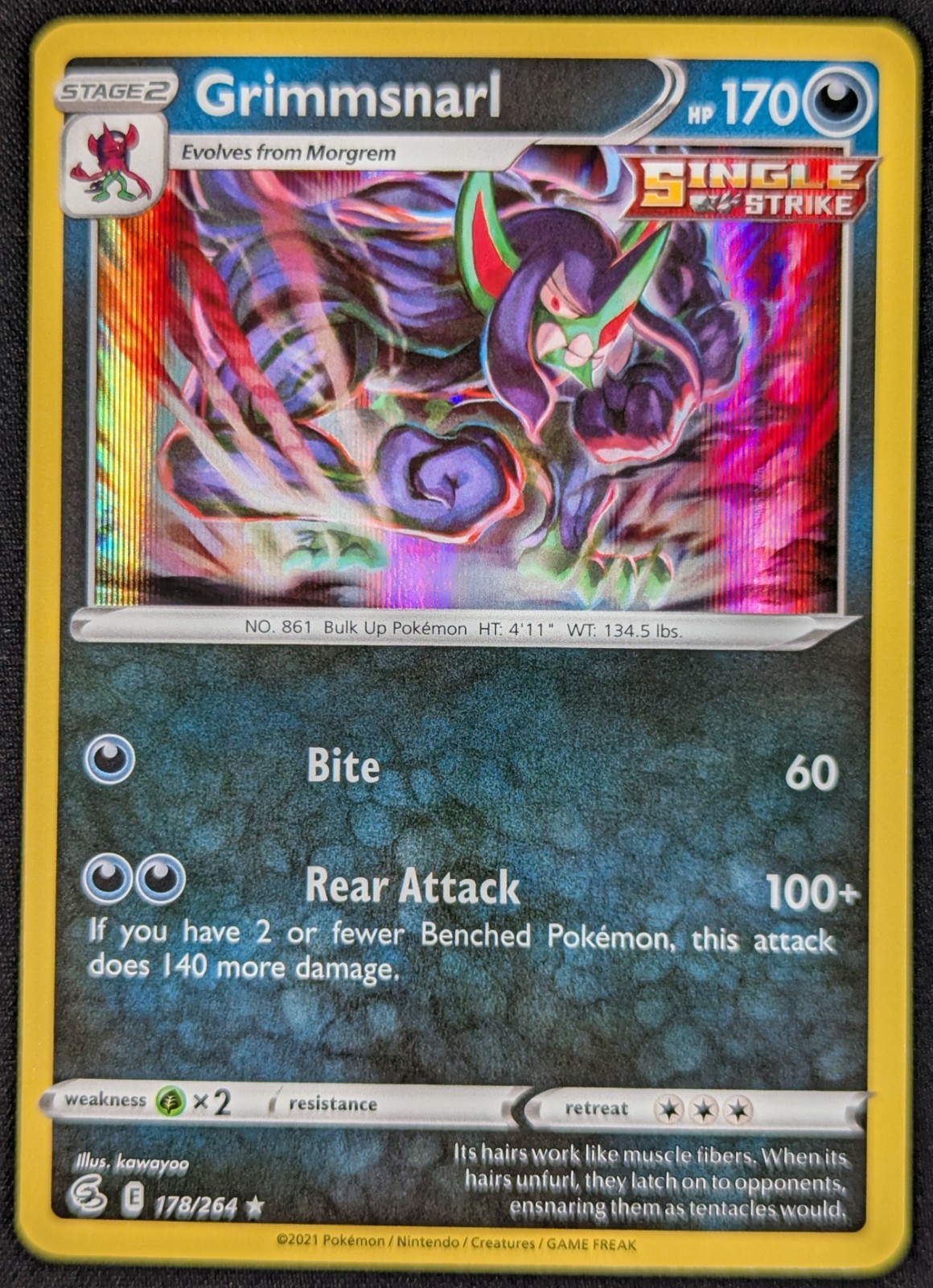 Grimmsnarl 2021 Fusion Strike Holo Rare Pokemon Card 178/264 (NM)