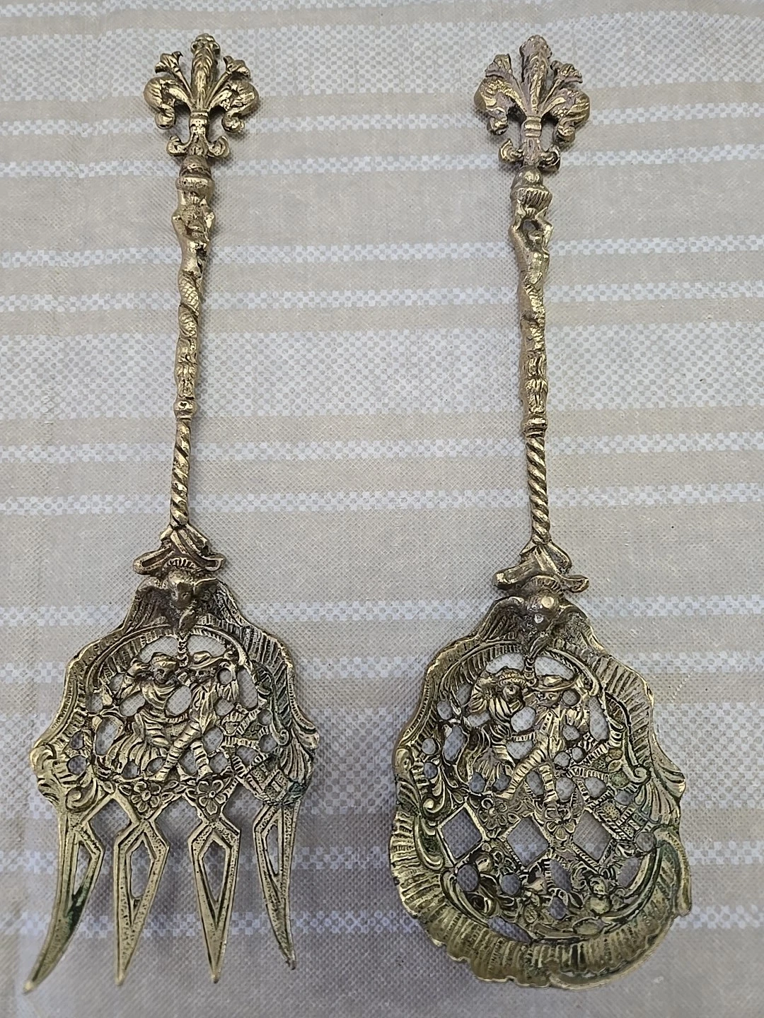 Vintage UGO BELLINI Ornate Salad Serving Set Large Spoon Fork Made In Italy