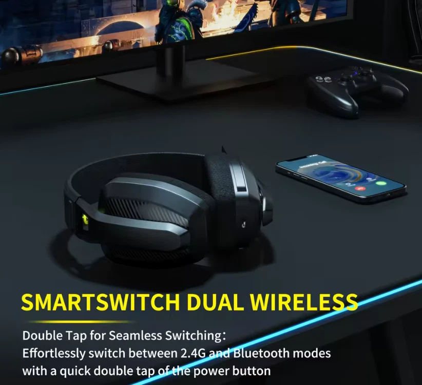 BINNUNE 2.4GHz Wireless Gaming Headset with Mic for PS5 PS4 PC Mac Playstation - Image 3 of 4