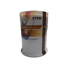 TDK Single-Sided 4.7GB 1-16X DVD-R Printable Discs 100 Disc Spindle Recordable