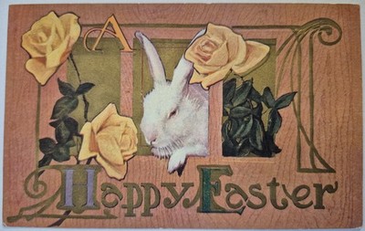 Vintage Postcard Easter Embossed Gold Gilt Cute Rabbit  AA136
