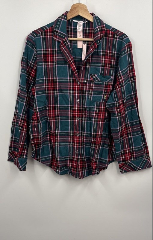 NWT Victoria's Secret Women's Multicolor Plaid Button Front Pajama Top Size S