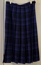 VTG Pendleton Plaid Wool Pleated Midi Skirt Size 14 Purple/Black Print Waist 32