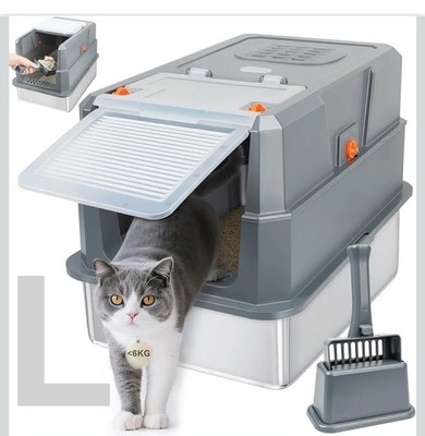 Katzentoilette [für Katzen bis 6 kg ], Katzentoilette aus Edelstahl mit Deckel