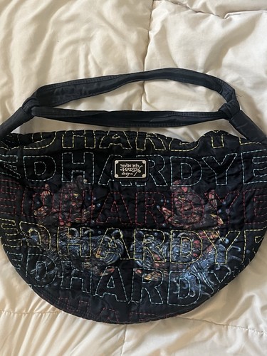 Vintage DON ED HARDY DESIGNS Stitched Logo Quilted Black Beach Tote Satchel Bag - Picture 7 of 11