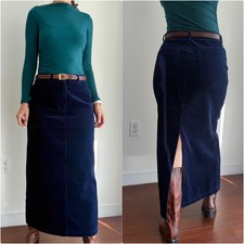 Vintage Corduroy Skirt 10 Navy Midmight Blue Maxi Prairie Cottage Quiet Luxury
