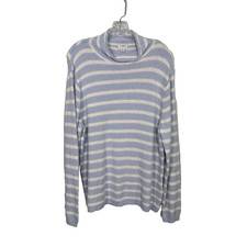 J Crew M Cozy Rollneck Pullover Sweater Stripe Knit Blue White Boxy Slouch BJ855