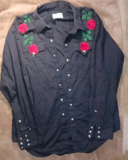 VTG 70's era Rockmount Ranch Wear Tru West Rose Embroidered Pearl Snap Shirt XL