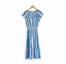 Rails Amellia Dress S Kona Stripe Midi Blue Pink Linen Rayon Summer
