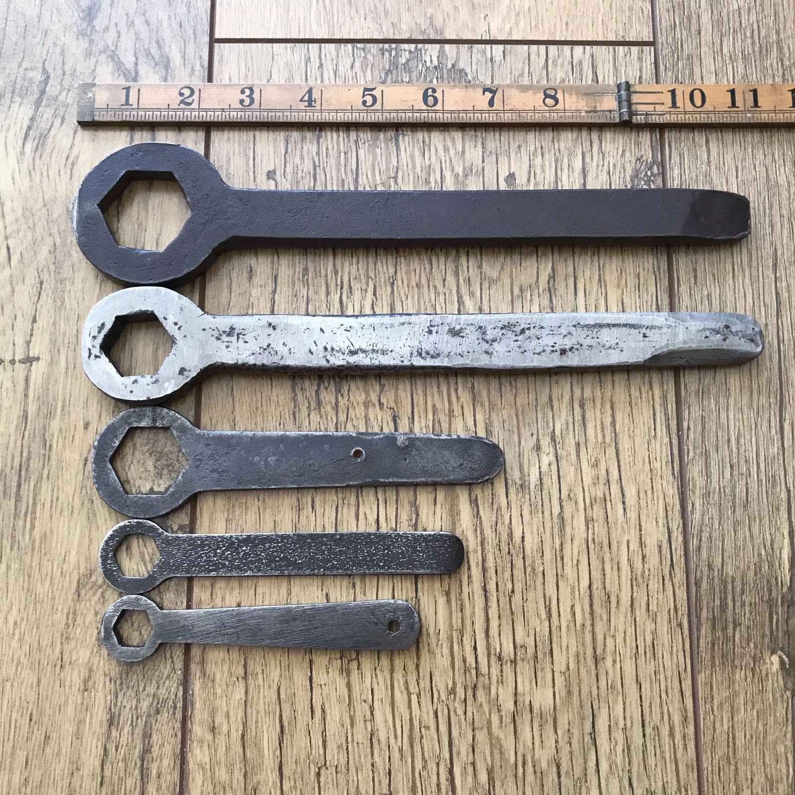 5 Vintage Flat Plate Ring Spanners Classic Motorcycles Tool Kit.