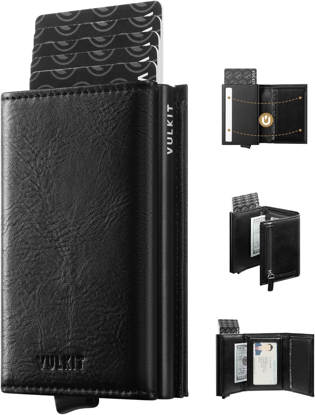 VULKIT Credit Card Holder RFID Blocking Mens Leather Bifold Card Wallet Automat