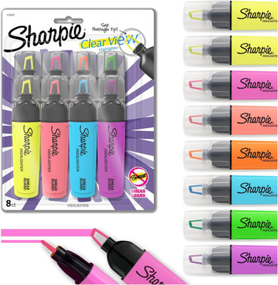 Sharpie Clear View Highlighters Chisel Tip Assorted Fluorescent Colors 8 Pack