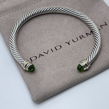 David 5mm Cable Sterling Silver Peridot and 14K Yellow Gold Bracelet