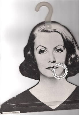 vintage GRETA GARBO face head cardboard mannequin, hanger, store display antique