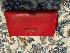 kate spade new york Red Women's Zip-Around Wallet Logo Zipper Credit Card Slots