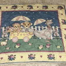 Vintage Baby Blanket Cottagecore Crib Nursery Girl Infant Pastel Bears 34  x 44  