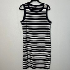 Talbots Tank Dress Midi Navy White Striped Pullover Sleeveless Sz M Women's