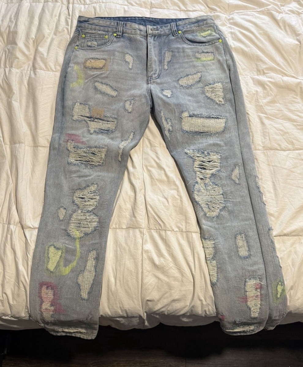 Vlone X Endless Denim Distressed Embroidered Light Blue Denim