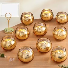 Volens Round Gold Votive Candle Holders, Mercury Glass 2 inches,