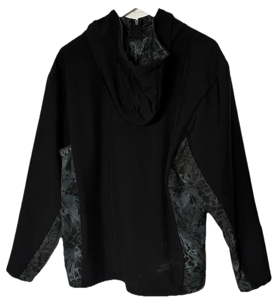 Lew’s Angler Fishing Prym1 Hooded Jacket Black Gray Camo Men’s Large L