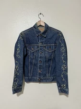 Vtg Levi's Big E 70805 0217 Denim Trucker Jacket Type 3 Chain Stitch Embroidery