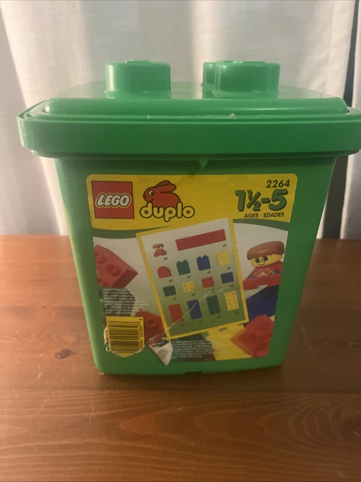 Bloque de construcción LEGO DUPLO TOTE de almacenamiento vintage con mango #2264- con bloques Foto 4 de 4