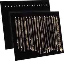 Genie Crafts 2 Pack Jewelry Display for Selling, Black Velvet Boutique Necklace 