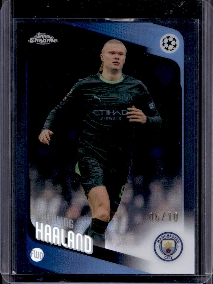 2025-26 Topps Chrome UEFA Erling Haaland Black Refractor #/10 Man City