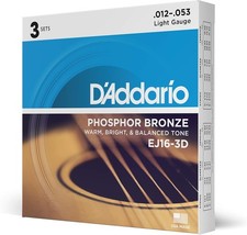Lightweight 12-53 Phosphor Bronze Acoustic Guitar Strings - 3-Pack by D'Addario